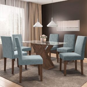 Juego de Comedor Cross 6 Sillas Celeste