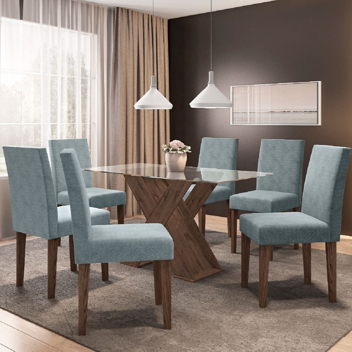 Juego de Comedor Cross 6 Sillas Celeste Juego de Comedor Cross 6 Sillas Celeste