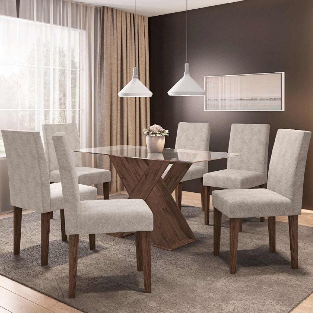 Juego de Comedor Cross 6 Sillas Beige Juego de Comedor Cross 6 Sillas Beige